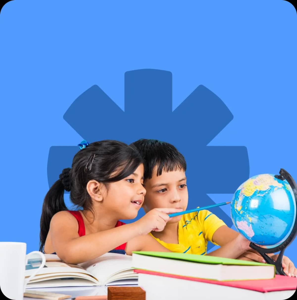 Children learning together with a globe