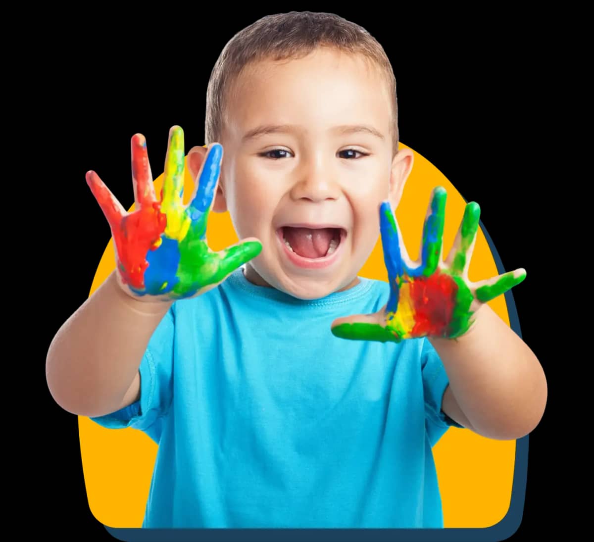 Happy child with painted hands