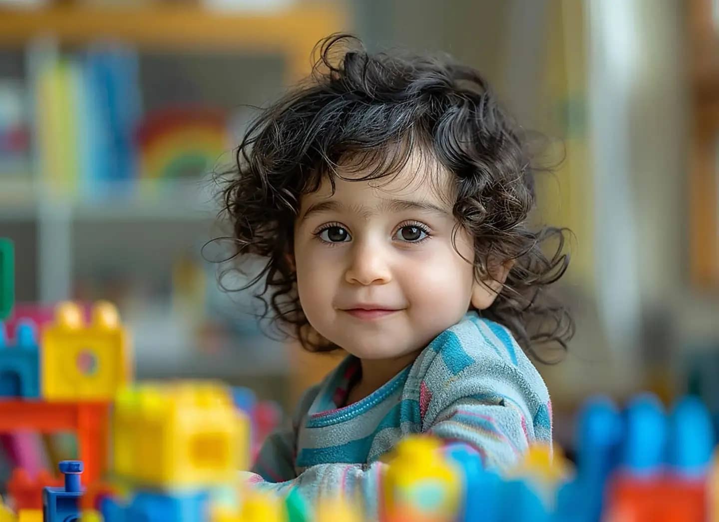 Young child learning and playing in class