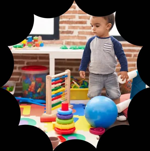 Classroom shelf with colorful toys and materials